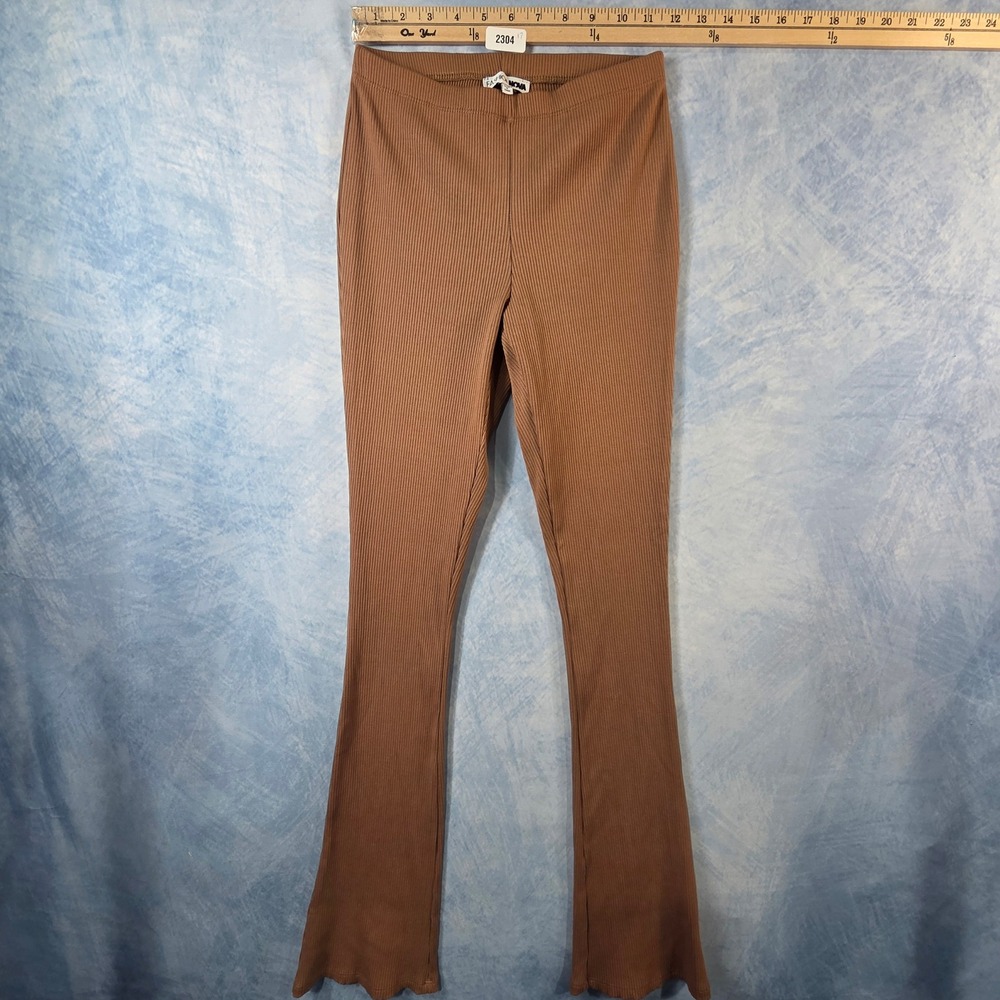Fashion Nova Brown Ribbed Knit Flare Leggings‎ Lettuce Hem Pants Medium